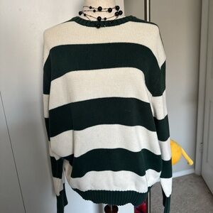 John Galt Green and White Striped Sweater